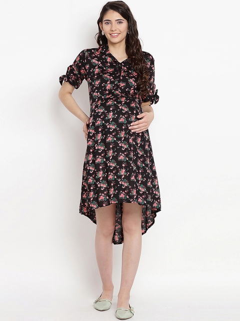 

Mine4Nine Women Black Printed Maternity Shirt Dress