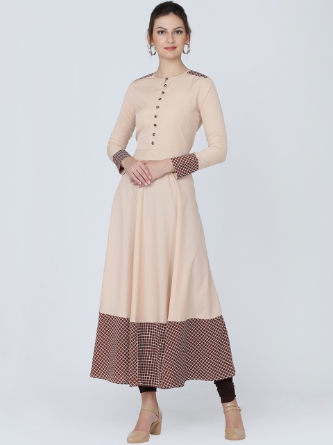 

Ojjasvi Women Beige Solid A-Line Kurta