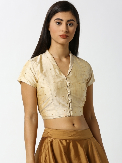 

De Moza Women Gold-Toned Self Design Fitted Crop Top