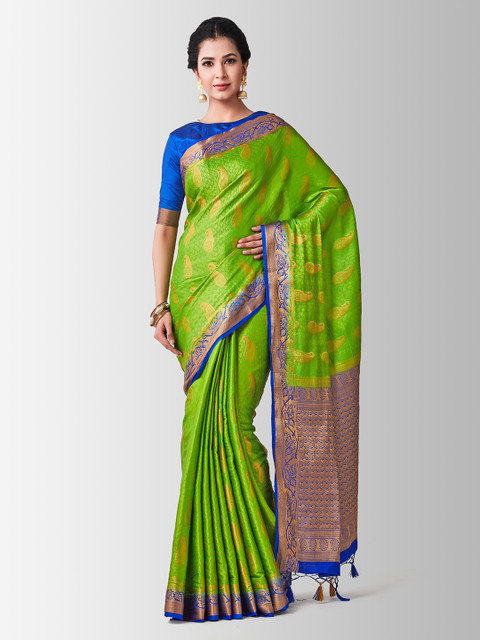 

MIMOSA Green Art Silk Woven Design Kanjeevaram Saree