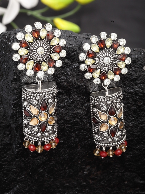 

Moedbuille Brown & Silver-Toned Classic Drop Earrings