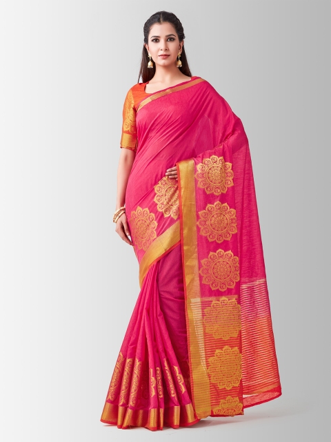 

MIMOSA Pink Linen Blend Woven Design Kanjeevaram Saree