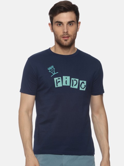 

FIDO DIDO Men Navy Blue Solid Round Neck T-shirt