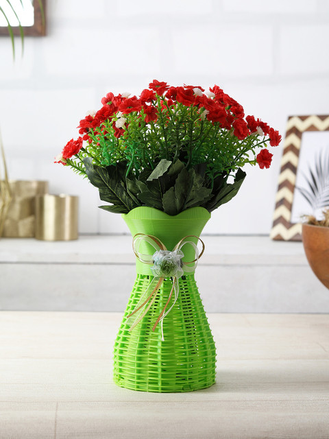 

FOLIYAJ Set of 2 Green & Red Artifical Flower Bunches With Vases