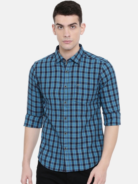 

IMYOUNG Men Blue Slim Fit Checked Casual Shirt
