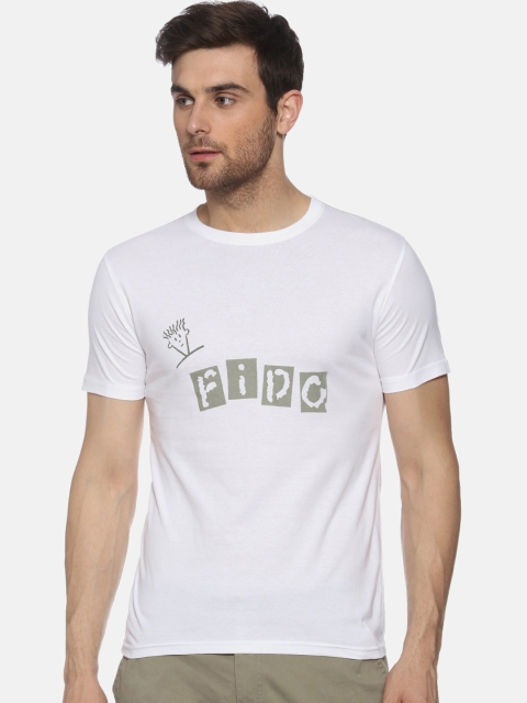 

FIDO DIDO Men White Solid Round Neck T-shirt