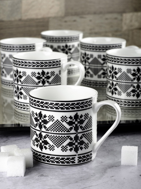 

SONAKI Set of 6 Printed Tea Cups/Coffee Mugs, White