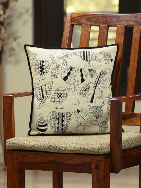 

ExclusiveLane Off-White Single Self Design Square Cushion Covers