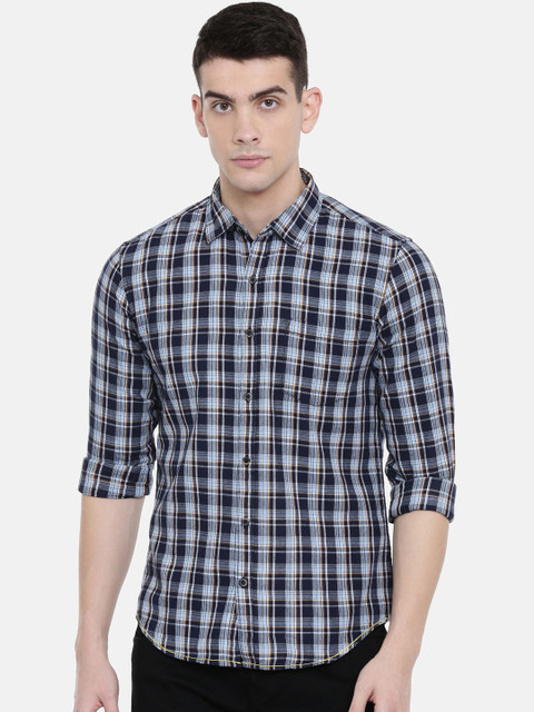 

IMYOUNG Men Blue Slim Fit Checked Casual Shirt