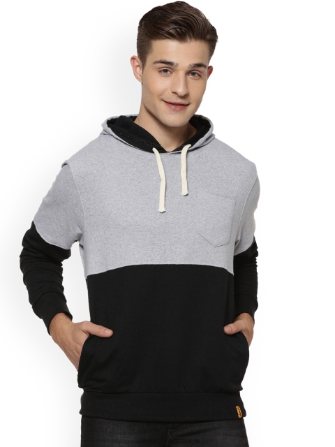

Campus Sutra Men Grey & Black Colourblocked Hooded Sweatshirt