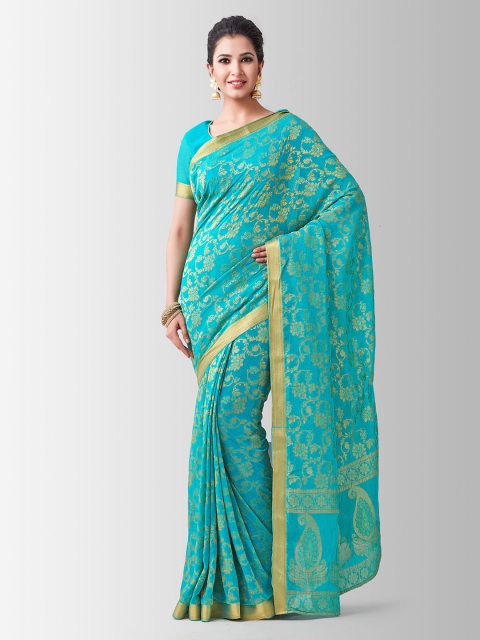 

MIMOSA Turquoise Blue Poly Chiffon Woven Design Kanjeevaram Saree