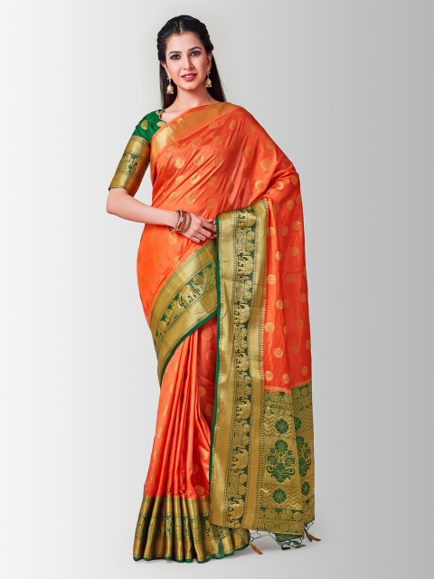 

MIMOSA Orange Art Silk Woven Design Kanjeevaram Saree