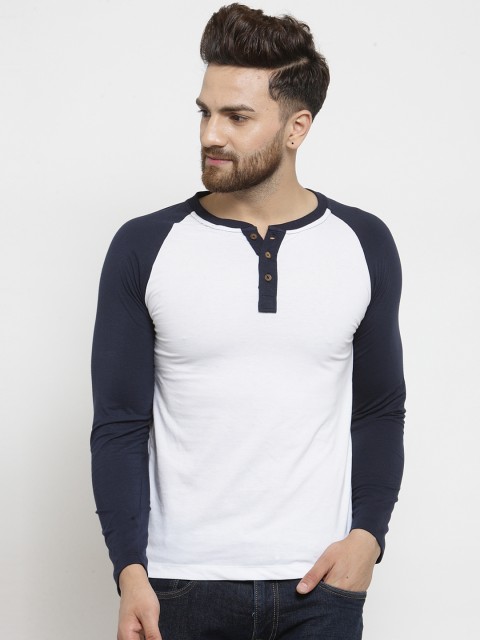 

Kalt Men White Colourblocked Henley Collar T-shirt