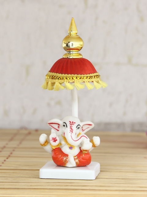 

eCraftIndia Orange & White Lord Ganesha Decorative Showpiece