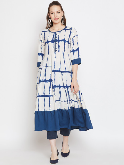 

One of a Kind Women White & Blue Dyed Anarkali Kurta