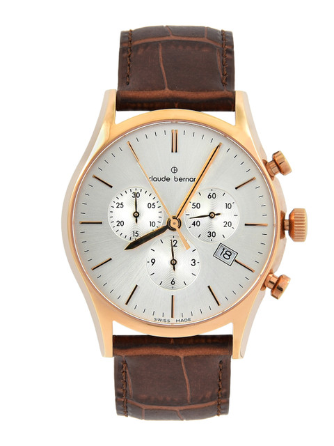 

claude bernard Men Silver-Toned Leather Analogue Watch 10218 37R AIR