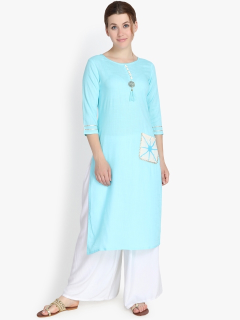 

Prakhya Women Blue Solid Straight Kurta