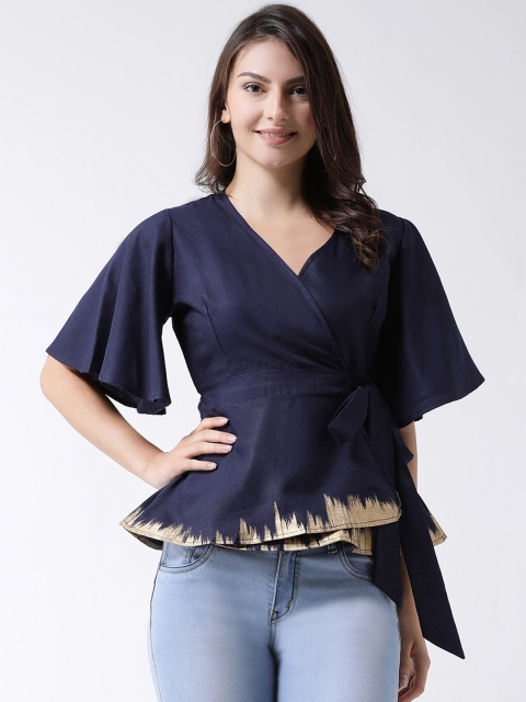 

pinwheel Women Navy Blue Solid Wrap Top