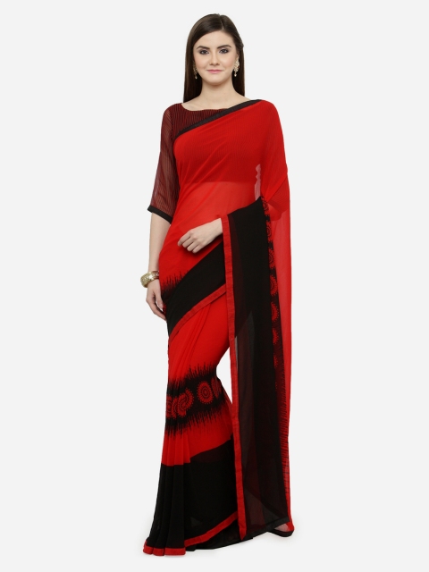 

Shaily Red & Black Pure Georgette Colourblocked Saree