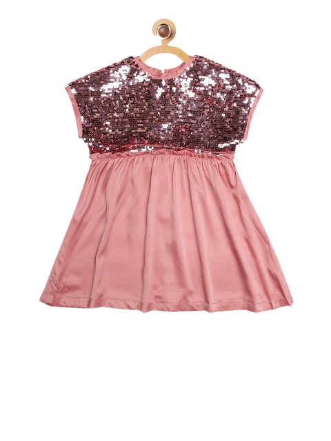 

United Colors of Benetton Girls Coral Pink Solid Fit and Flare Dress