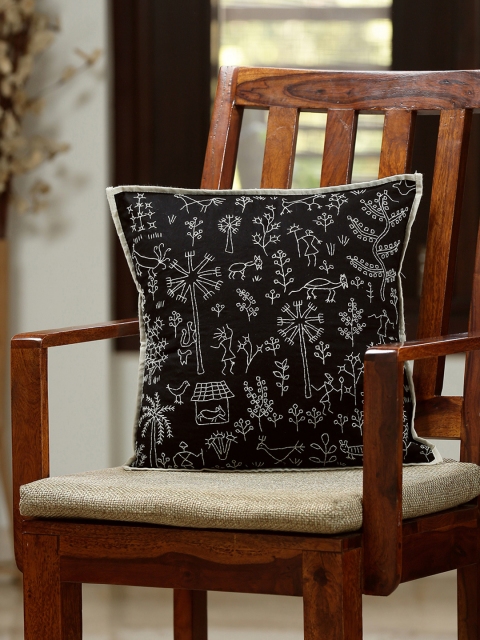 

ExclusiveLane Black Single Handstitched Square Cushion Cover