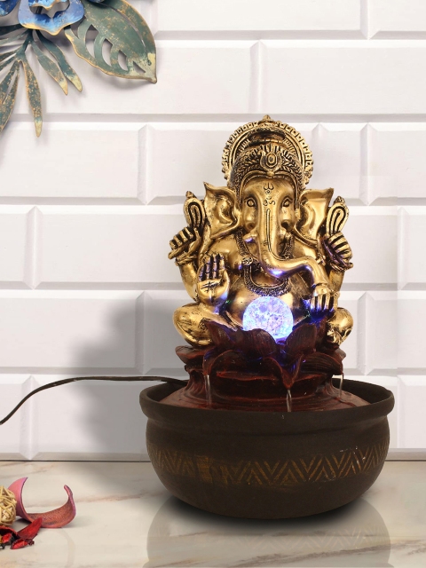 

eCraftIndia Maroon & Gold-Toned Polyresin Water Fountain With LED Lights