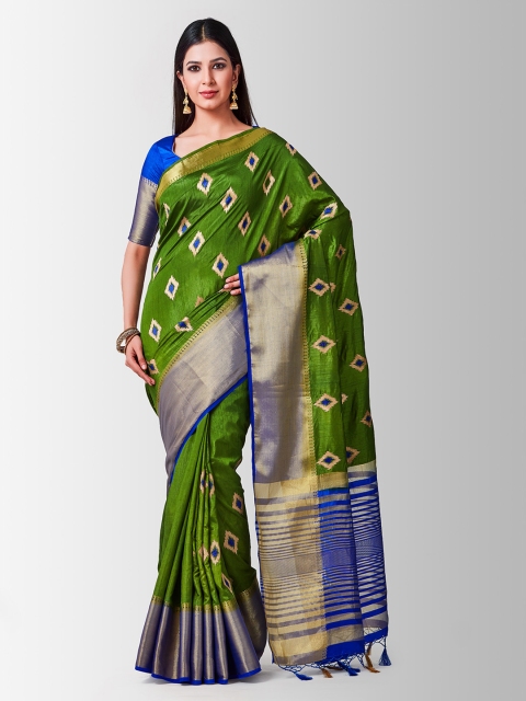 

MIMOSA Olive Green Art Silk Woven Design Kanjeevaram Saree