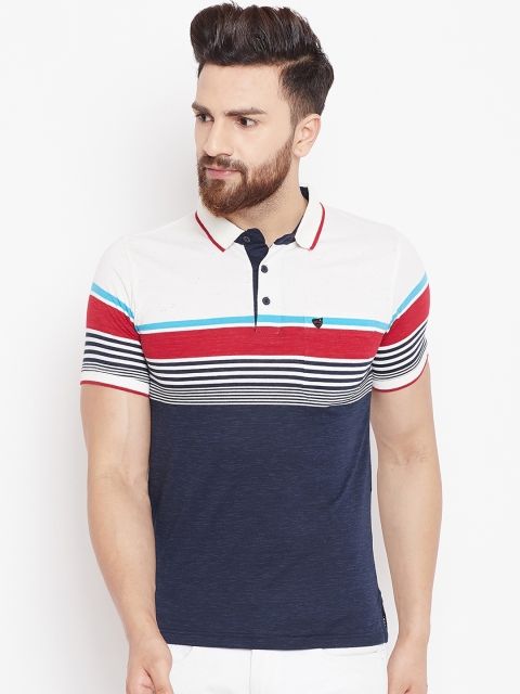 

Okane Men Red & White Striped Polo Collar T-shirt
