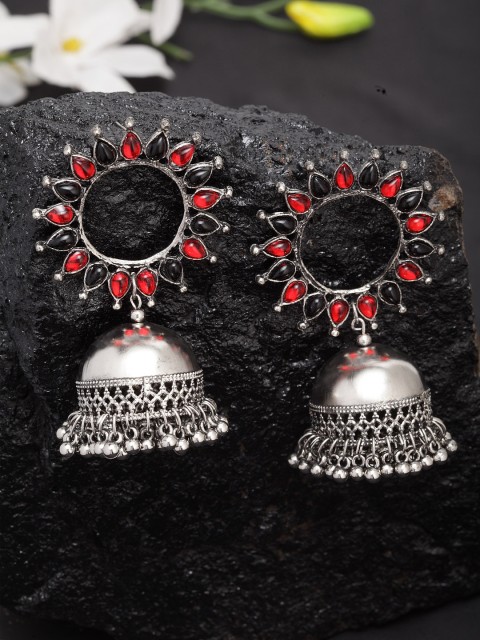 

Moedbuille Red Dome Shaped Jhumkas