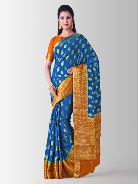 

MIMOSA Blue Poly Chiffon Woven Design Kanjeevaram Saree