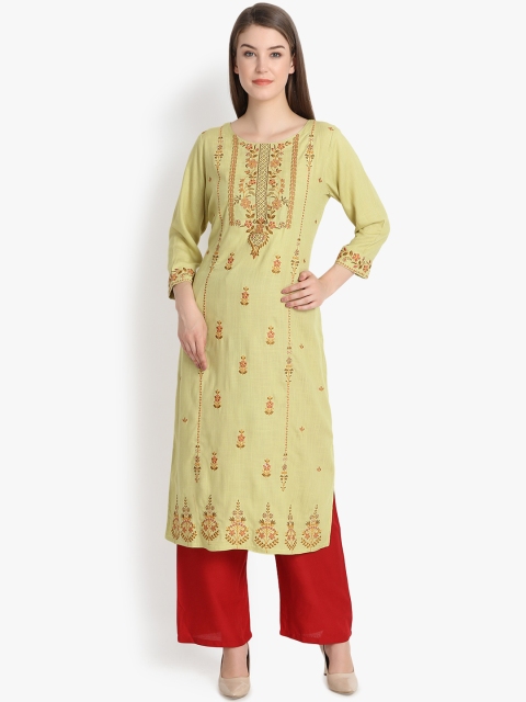 

Prakhya Women Green Embroidered Straight Kurta
