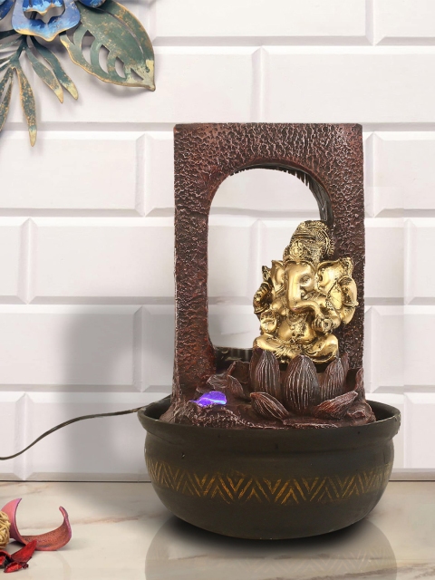 

eCraftIndia Maroon & Gold-Toned Polyresin Water Fountain With LED Lights