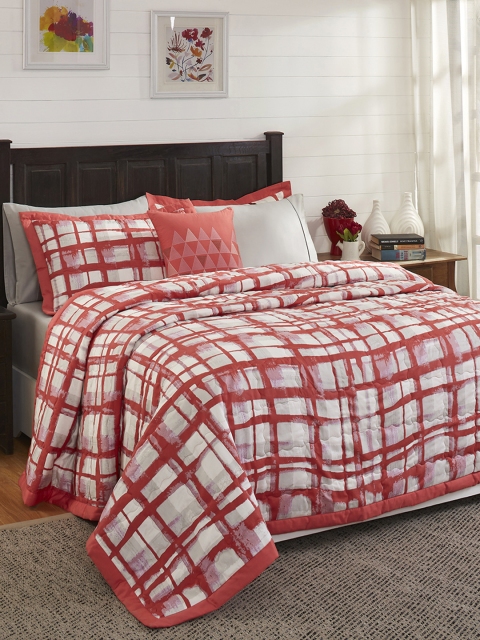 

MASPAR Red & White Printed Polycotton 110GSM Double Quilt Set