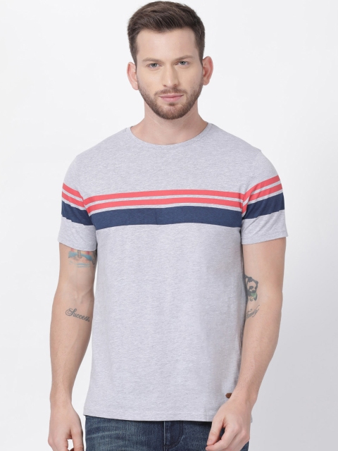 

T-Tog Men Grey Striped Round Neck T-shirt
