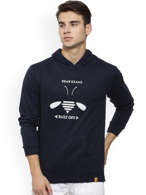 

Campus Sutra Men Navy Blue Printed Hooded Sweatshirt