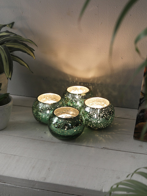 

HOME DECOR INDIA Set of 4 Votive With Tea Lights, Green