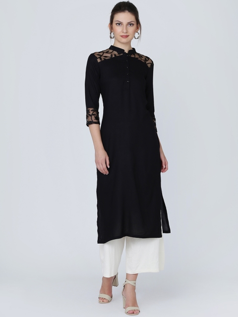 

Ojjasvi Women Black Solid Straight Kurta