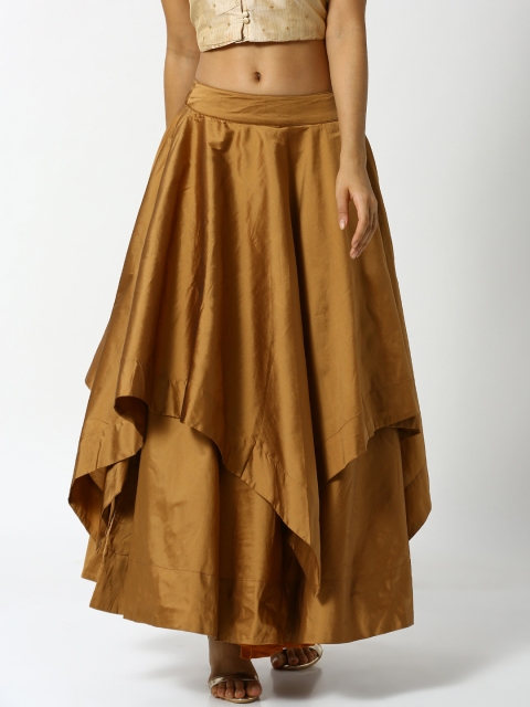 

De Moza Women Gold-Toned Solid Tiered Maxi Skirt