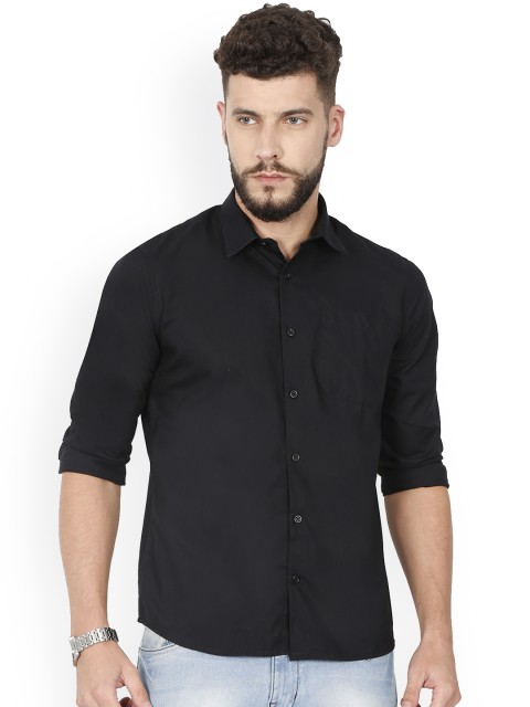 

IMYOUNG Men Black Slim Fit Solid Casual Shirt