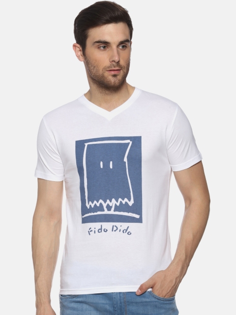 

FIDO DIDO Men White Printed V-Neck T-shirt