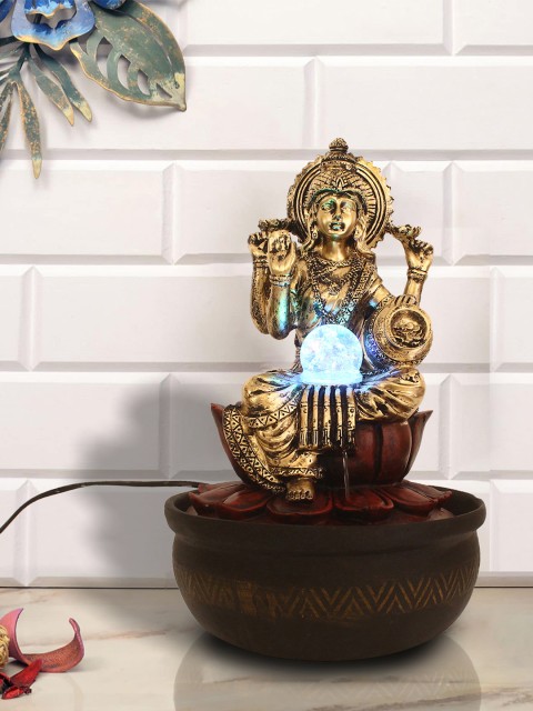 

eCraftIndia Maroon & Gold-Toned Polyresin Water Fountain With LED Lights