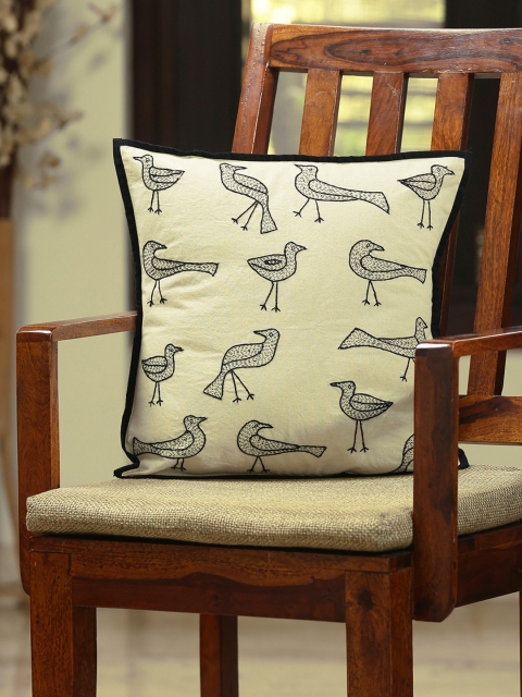 

ExclusiveLane Off White & Black Single Handstitched Square Cushion Covers