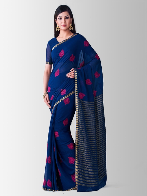 

MIMOSA Navy Blue Poly Chiffon Embroidered Banarasi Saree