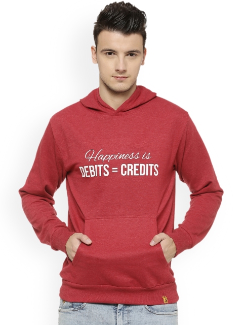 

Campus Sutra Men Maroon Printed Hooded Sweatshirt