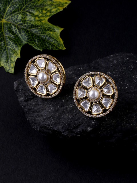 

Voylla Gold-Toned & White Brass-Plated Handcrafted Circular Studs