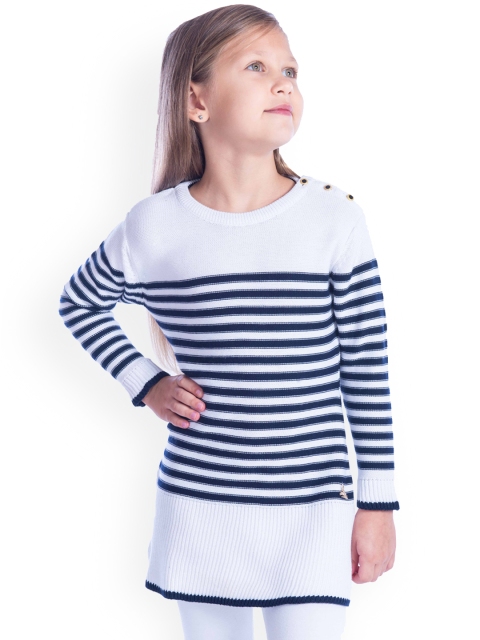 

Cherry Crumble Girls White & Blue Striped Sweater