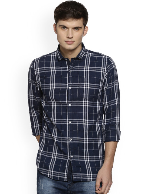 

Campus Sutra Men Blue & White Regular Fit Checked Casual Shirt