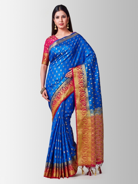 

MIMOSA Blue & Red Art Silk Woven Design Kanjeevaram Saree