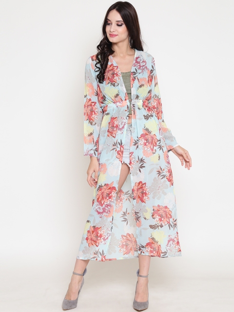 

Sera Blue & Red Printed Button Shrug