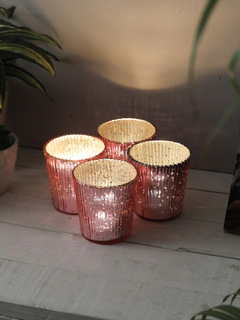 

HOME DECOR INDIA Set of 4 Votives With Tea Lights, Pink